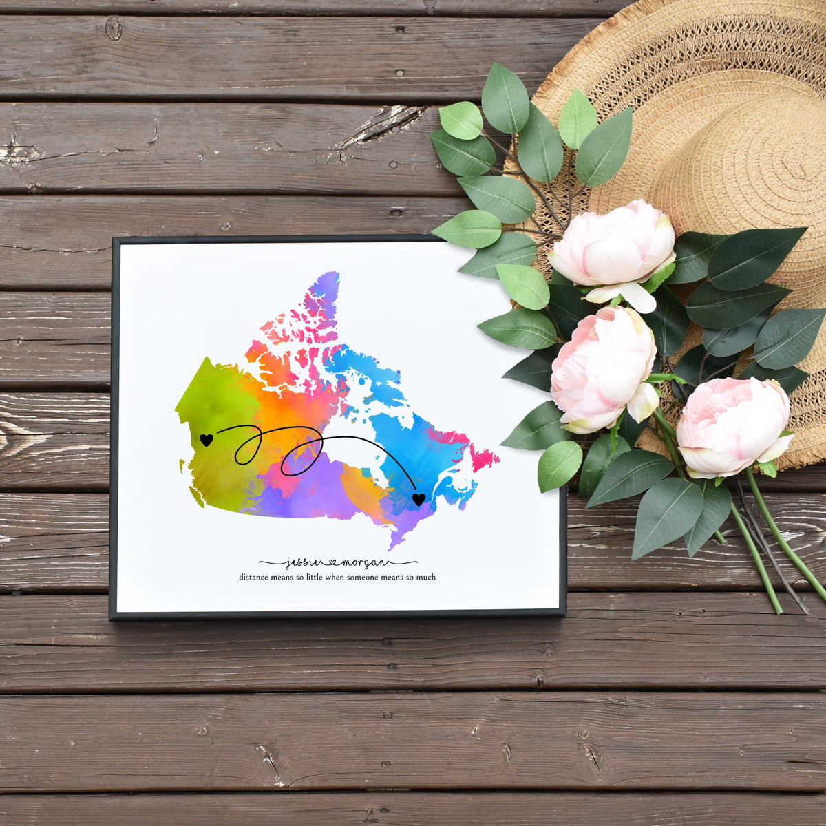 Editable Rainbow Long Distance Relationship Canada Map by Playful Pixie Studio