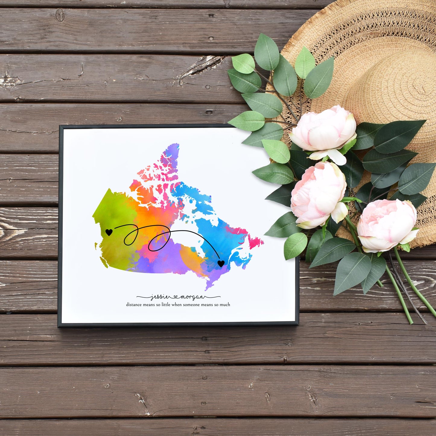 Editable Rainbow Long Distance Relationship Canada Map by Playful Pixie Studio