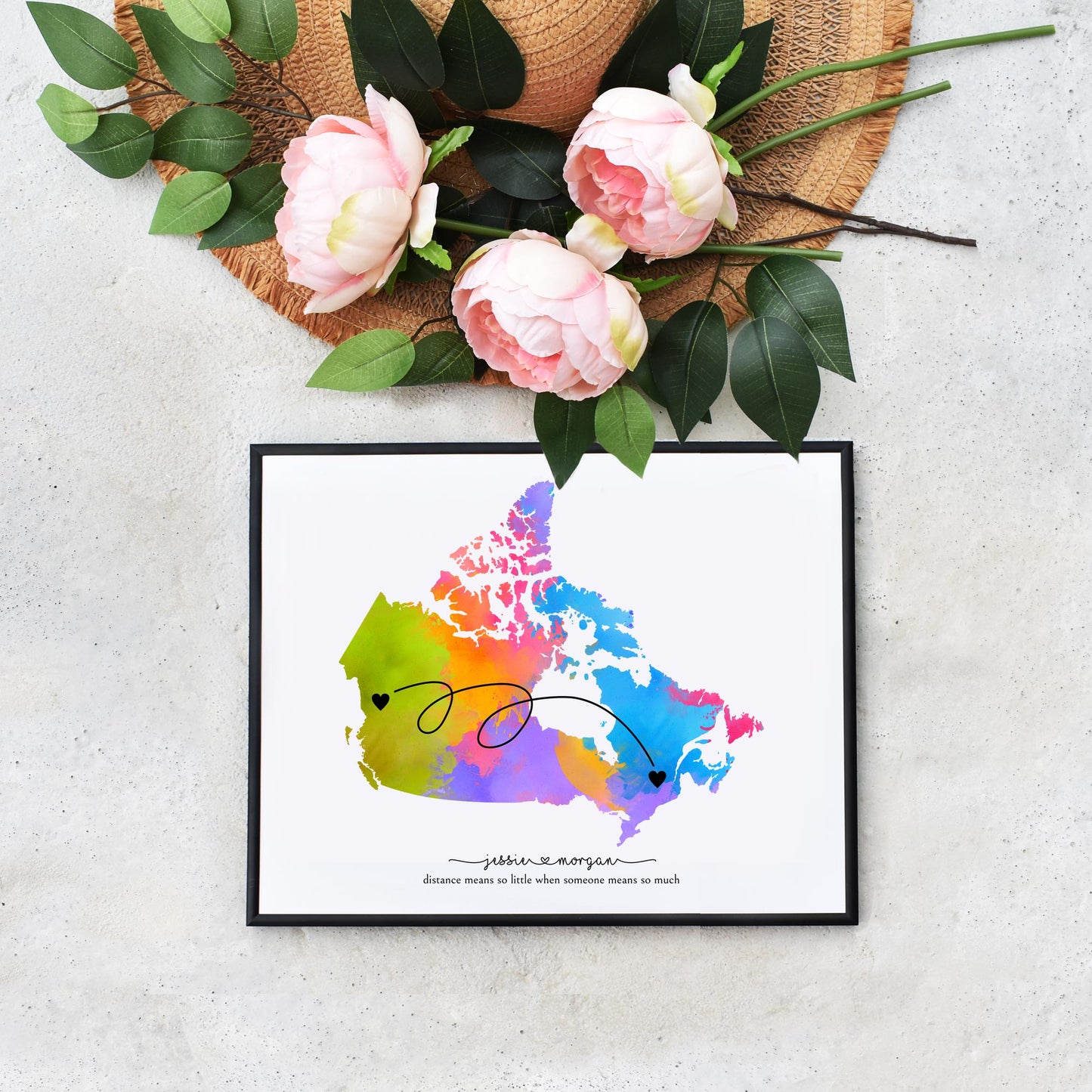 Rainbow Canada Map Long Distance Personalized Wall Art for Her