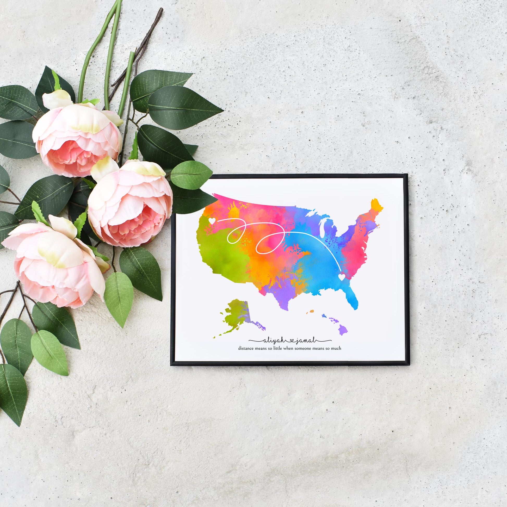 Rainbow Long Distance USA Editable Map Template by Playful Pixie Studio