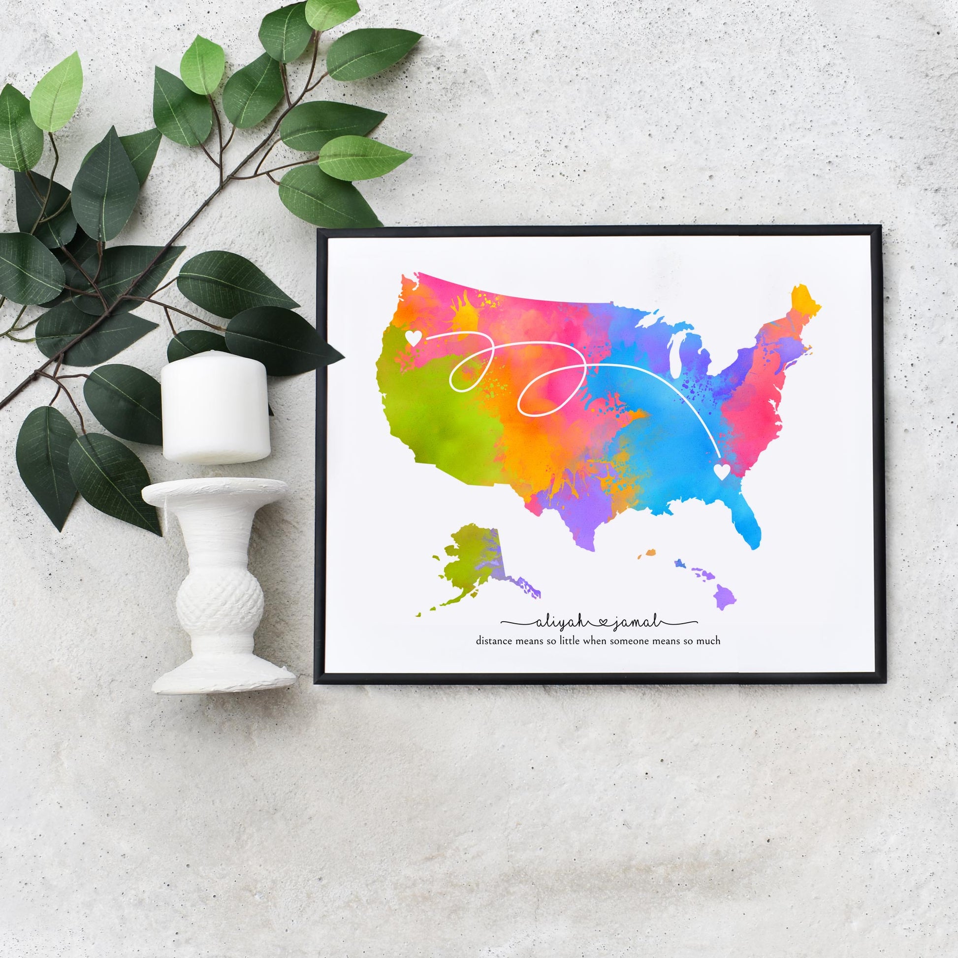 Editable Long Distance Family USA Map Last Minute Gift