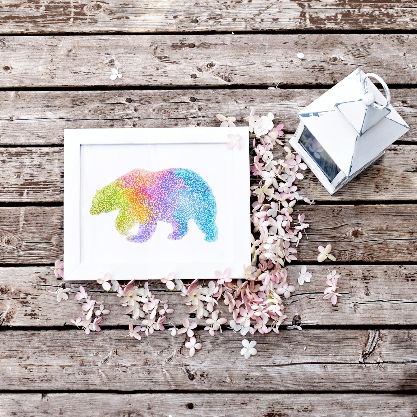 Printable Bear in Rainbow Dots Wall Art