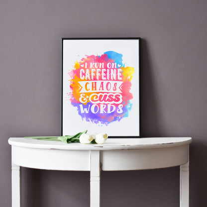 Printable Caffeine Chaos and Cuss Words Art by Playful Pixie Studio