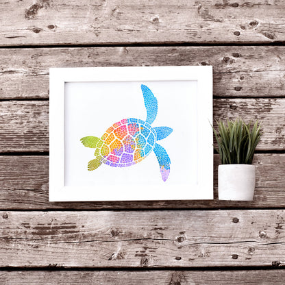 Rainbow Pointillism Turtle Printable Wall Art