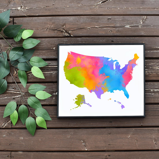 Rainbow USA Map Extra Large Printable Art by Playful Pixie Studio