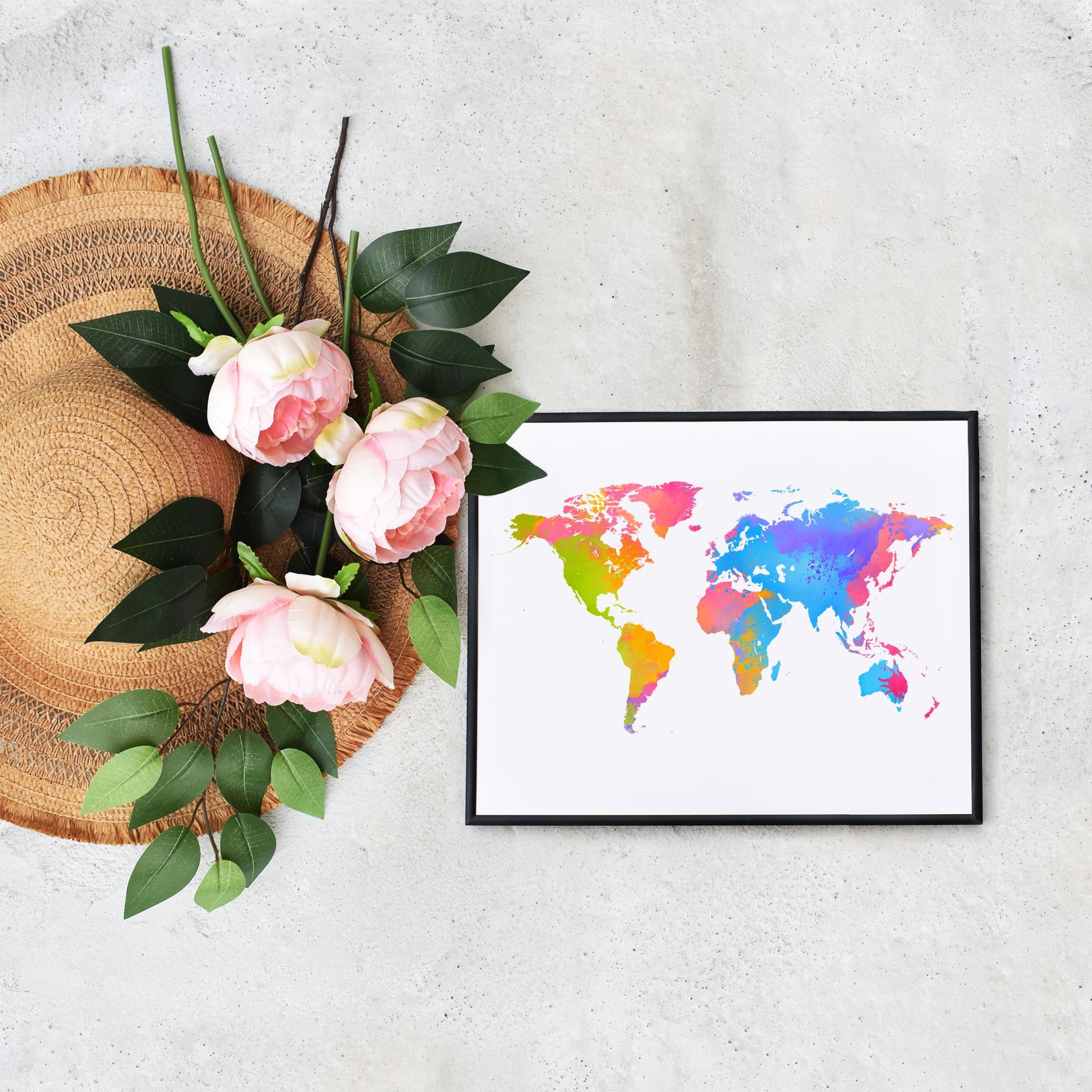 Bright World Map Printable Affordable Home Decor