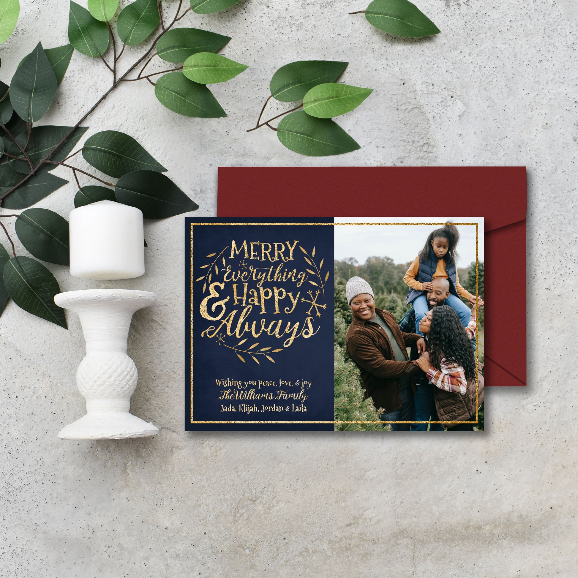 Quick Editable Happy Always Christmas Family Card Budget Friendly Holiday Greeting