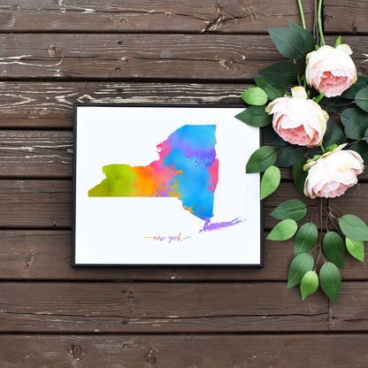 Easy Printable New York State Rainbow Map by Playful Pixie Studio