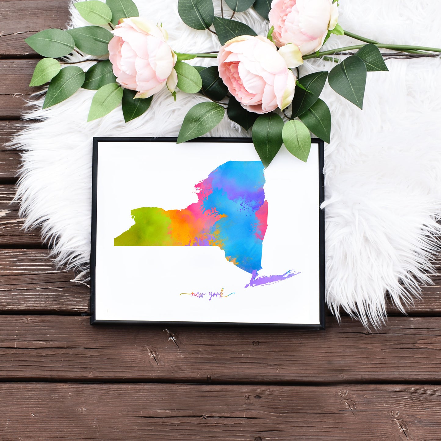 Easy Downloadable New York Rainbow Map Home Decor