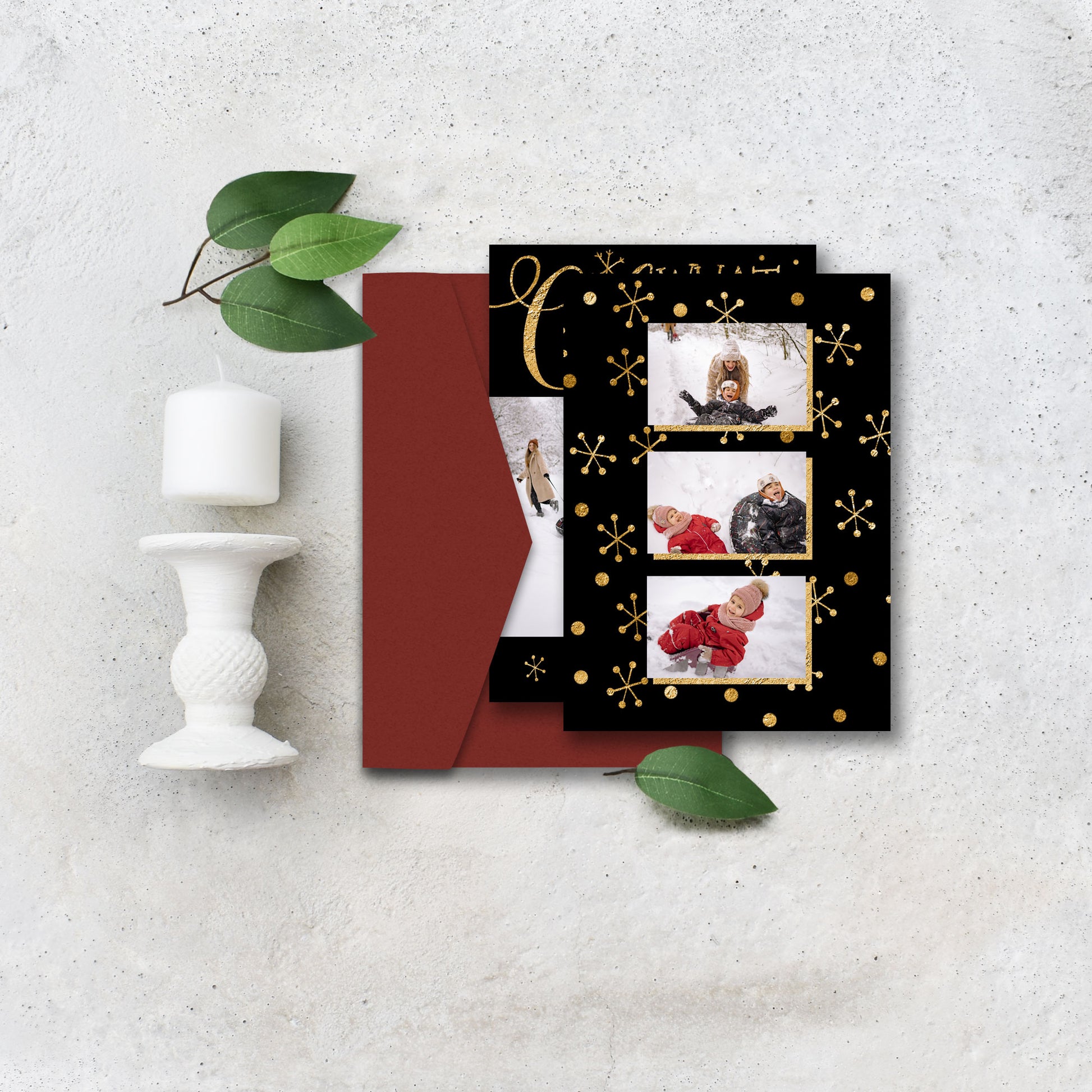Black and Gold Christmas Photo Card Backside