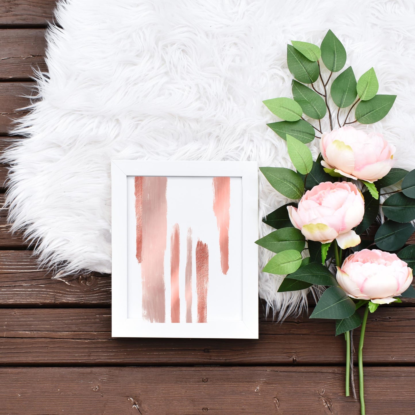 Easy Printable Chic Rose Gold Brushstrokes Home Wall Decor