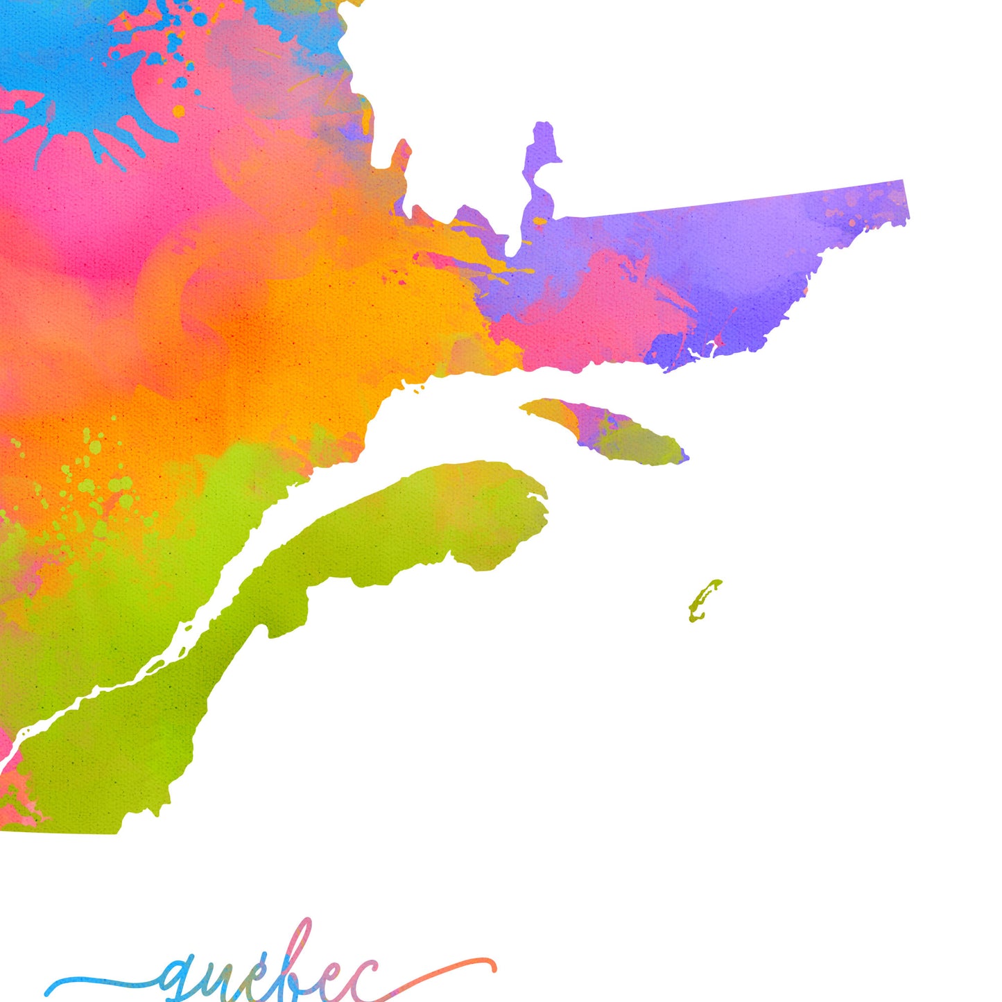 Rainbow Quebec Watercolor Map Up Close Details