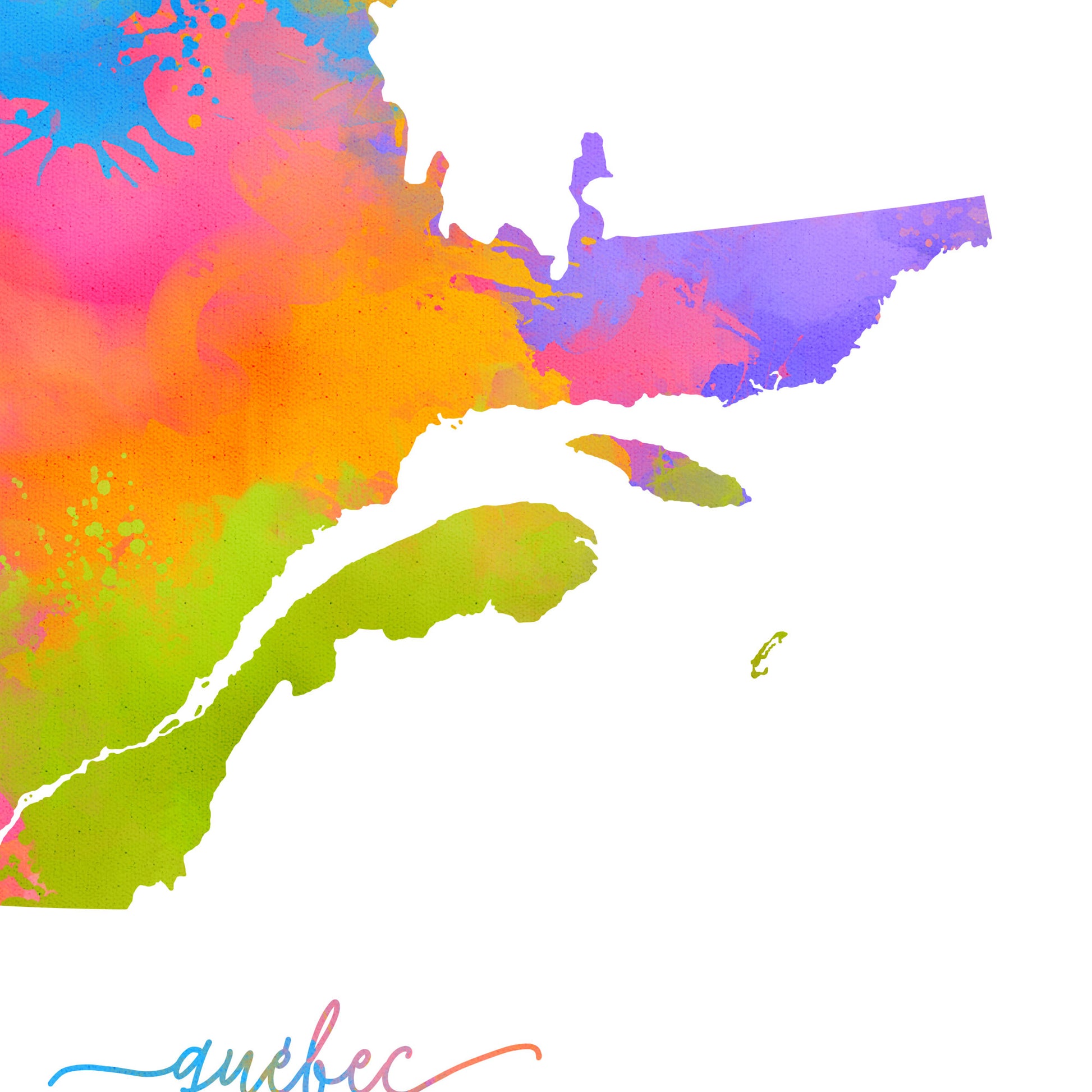 Rainbow Quebec Watercolor Map Up Close Details