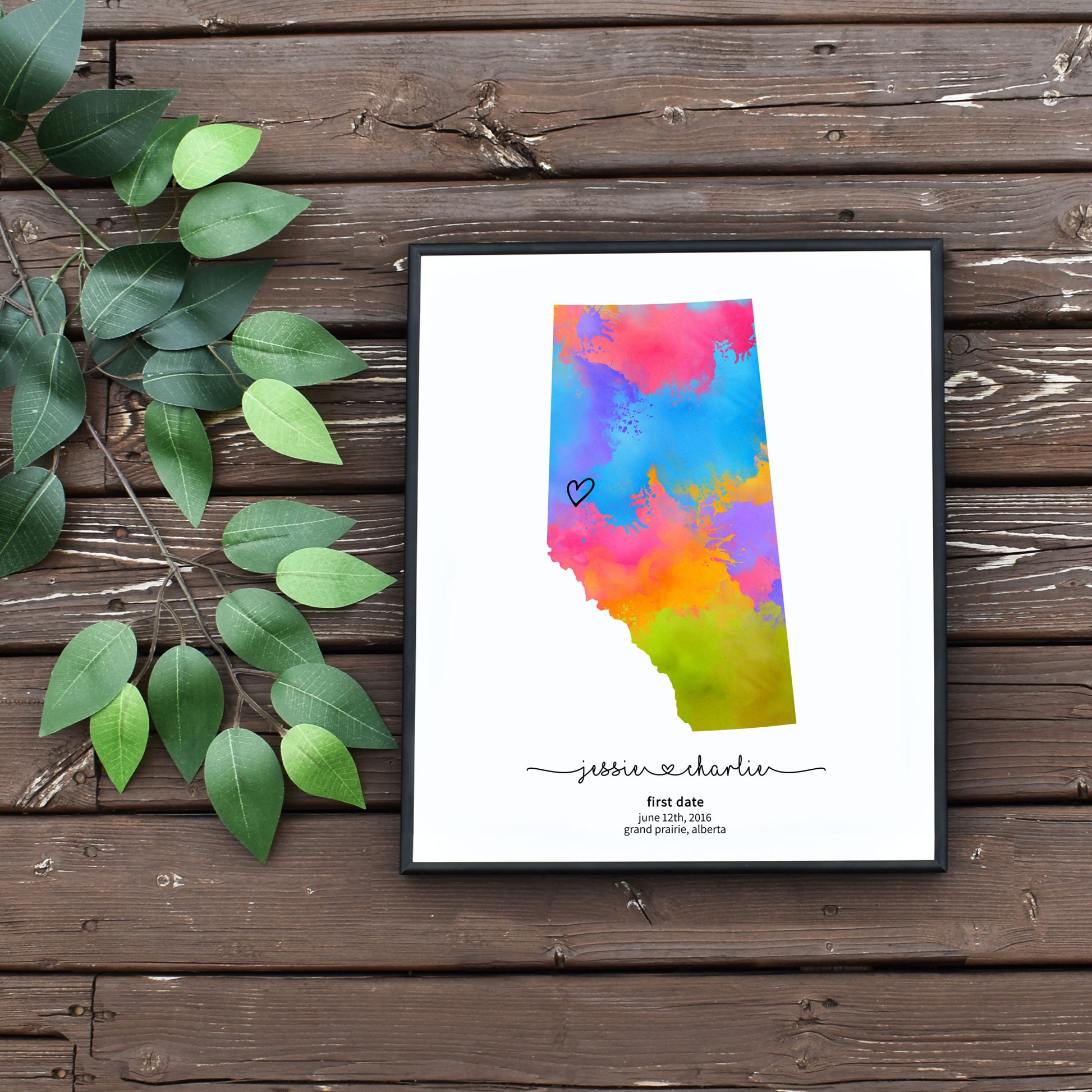 Easy Edit Yourself Rainbow Alberta Personalized Milestones Map Wedding Gift