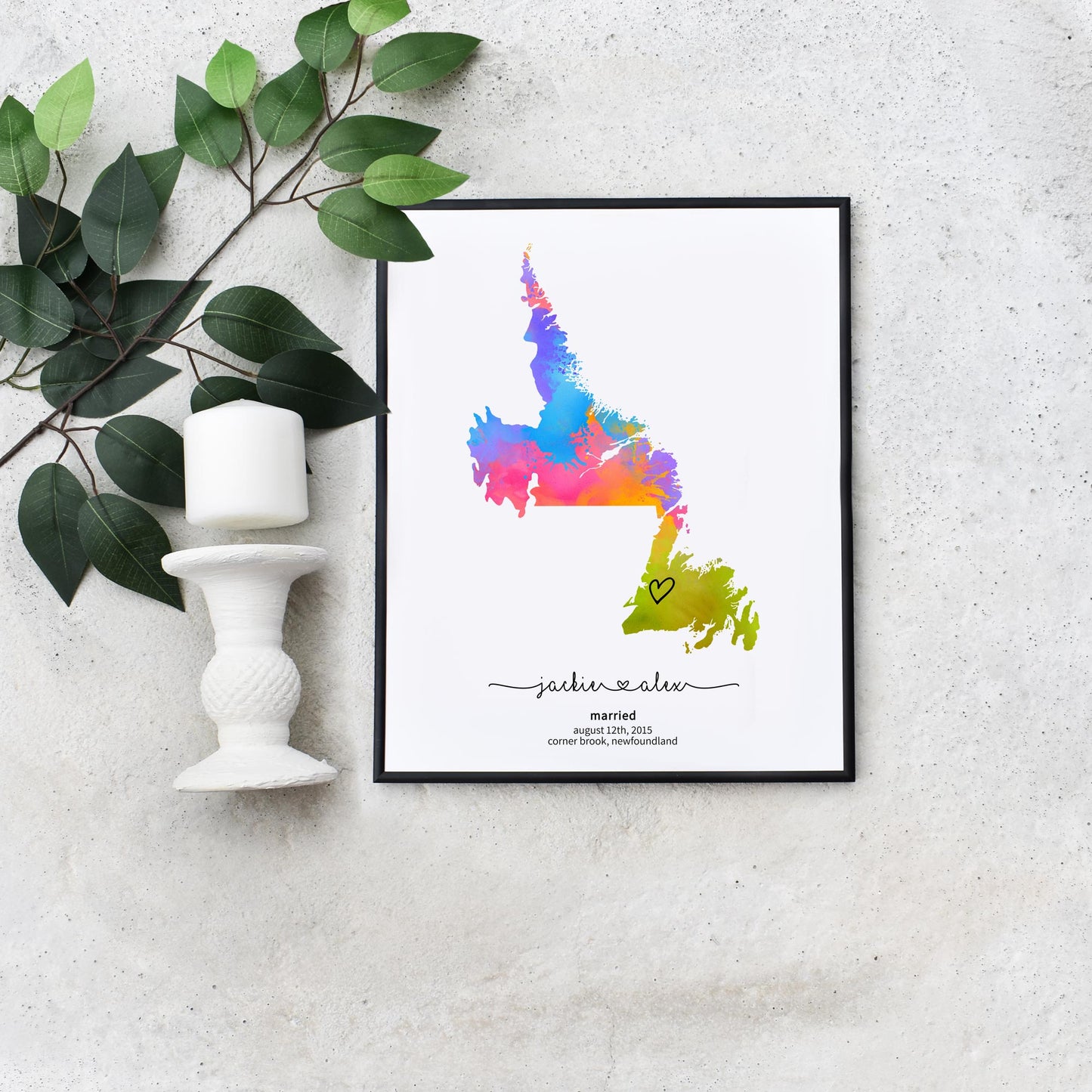 Quick Edit Yourself Newfoundland Rainbow Map Last Minute Wedding Gift for Couple