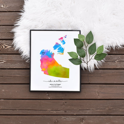 DIY Editable Rainbow Northwest Territories Map Budget Friendly Wedding Gift for Couple