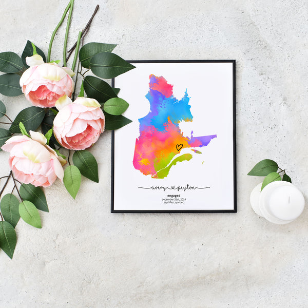 DIY Editable Quebec Engagement Map Custom Gift