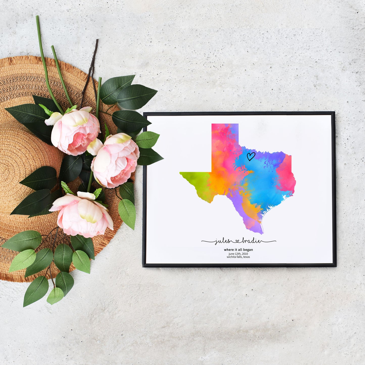 Quick Self Editable Texas Milestone Personalized Map Gift for Couple