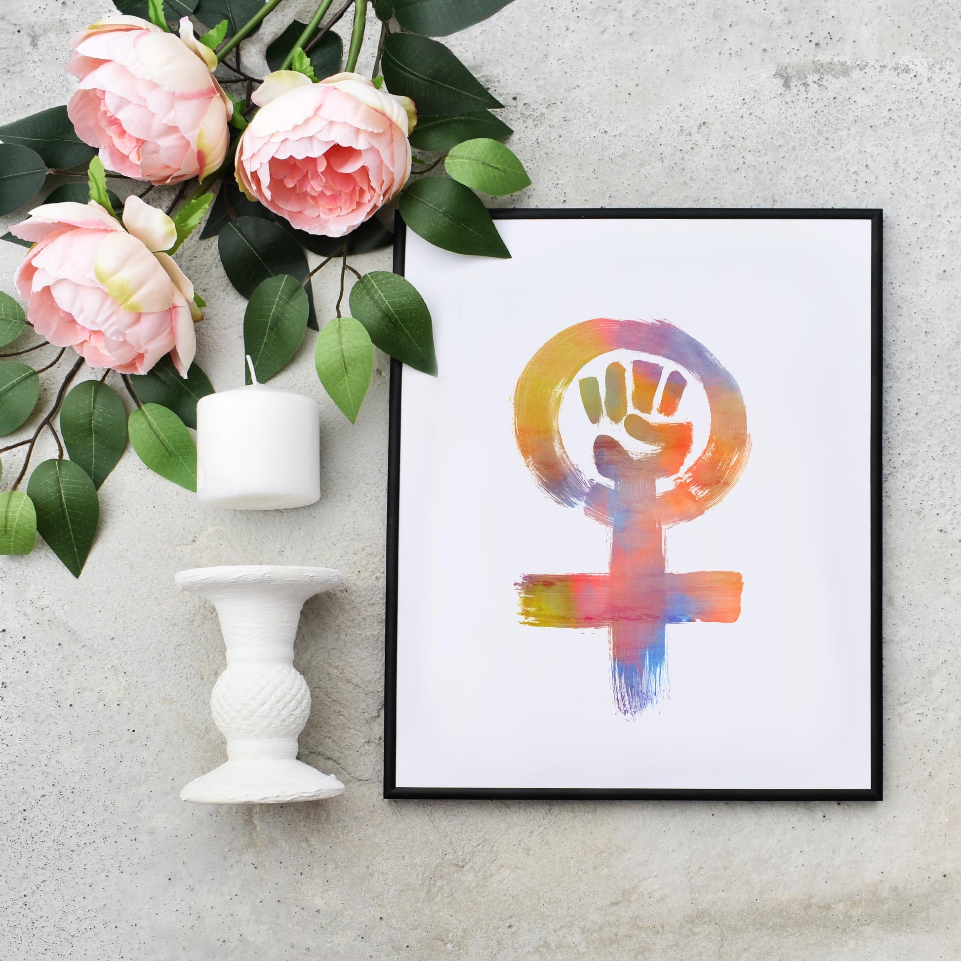 Rainbow Clenched Fist Strong Women Printable Sign Feminist Gift for Her