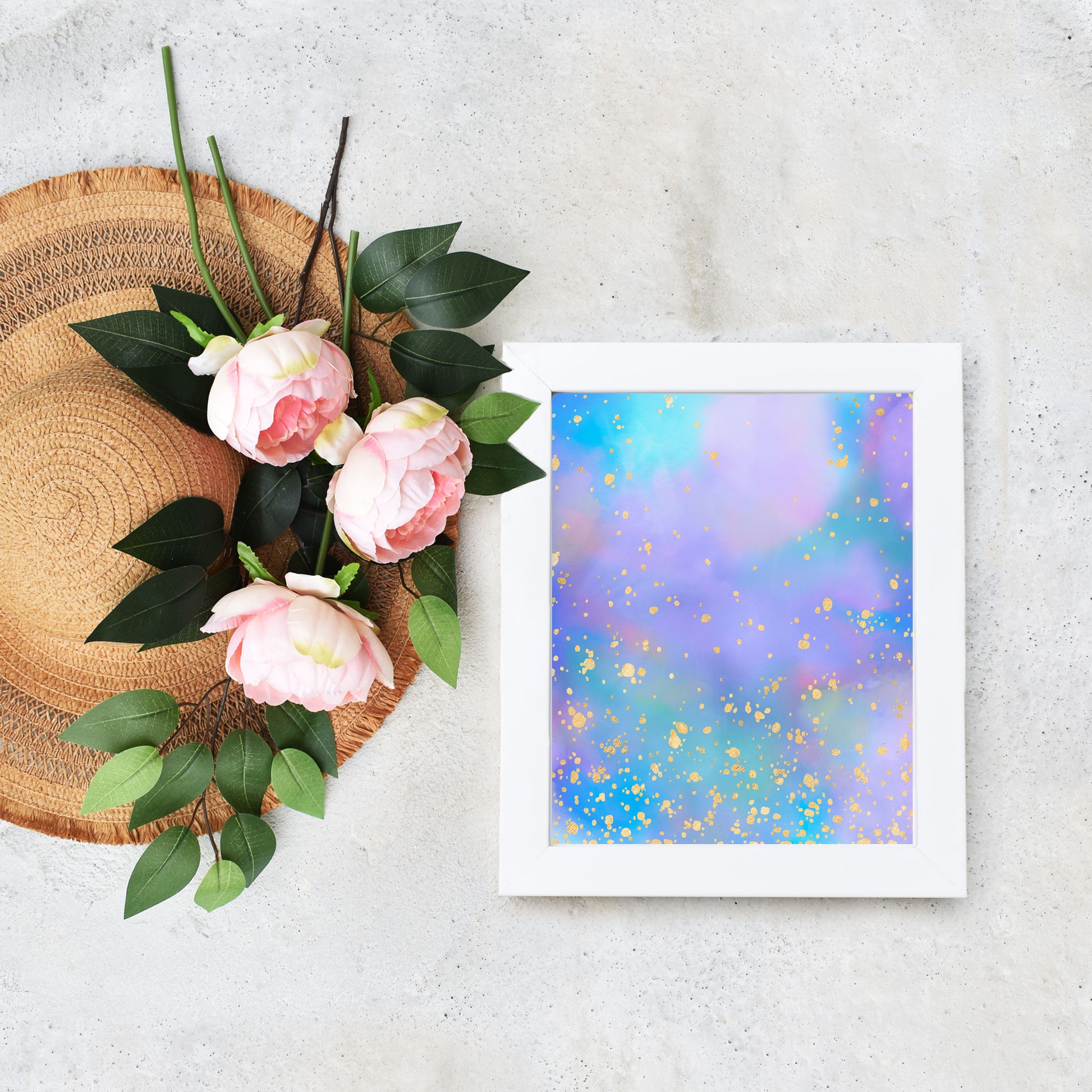 Rainbow Blue and Gold Abstract Printable Art