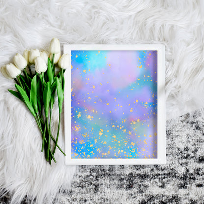 Rainbow Blue and Gold Abstract by Playful Pixie Studio