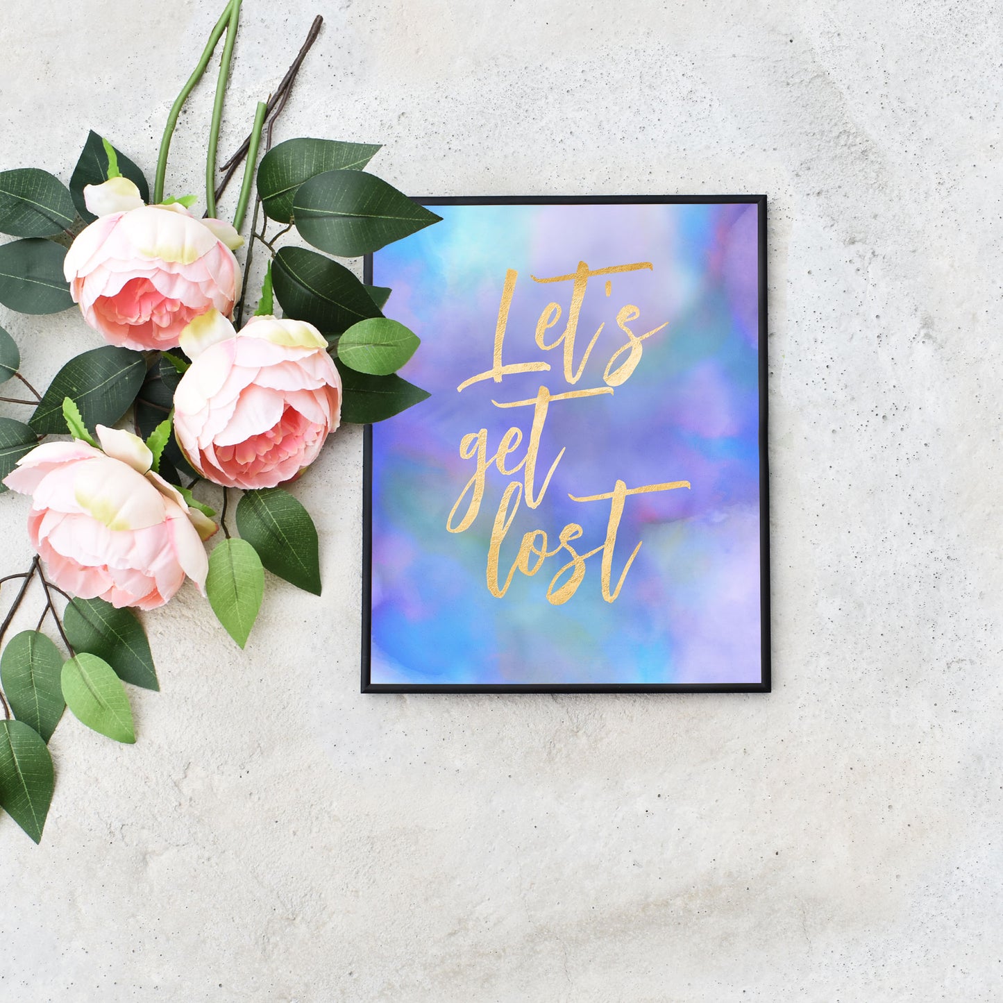 Rainbow Blue and Gold Let's Get Lost Printable Art