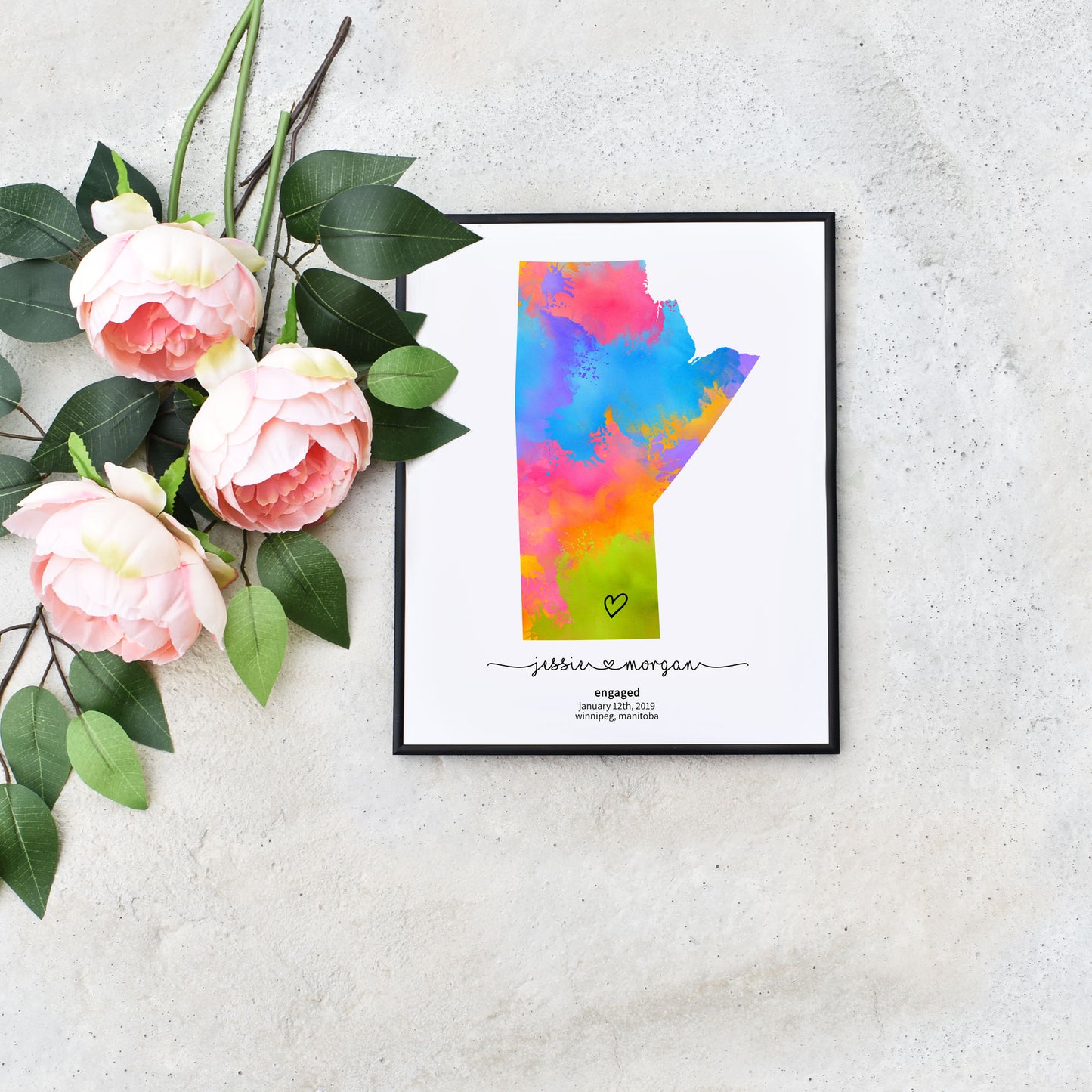 Easy Editable Rainbow Manitoba Engagement Map Template by Playful Pixie Studio