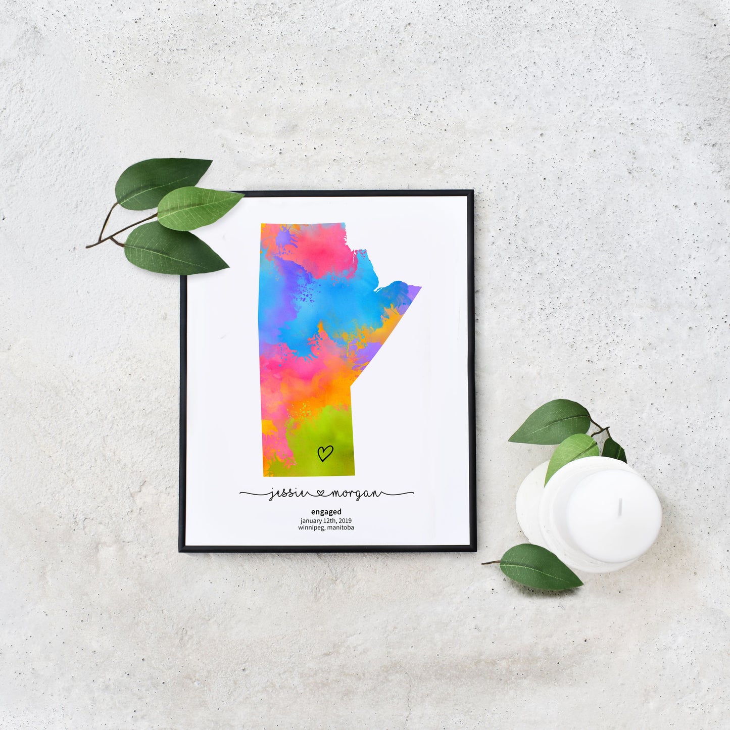 Easy Self Editable Manitoba Rainbow Map Personalized Engaged Gif Map Print