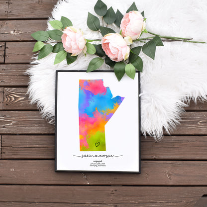 Quick Editable Engagement Map of Manitoba Personalized Gift for Couple