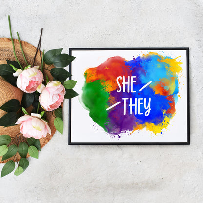 Quick Downloadable She They Gender Queer Rainbow Pronouns Art