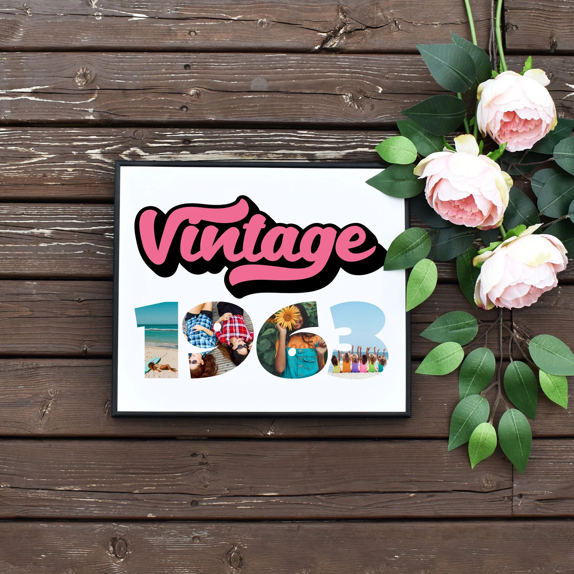 Editable Vintage 1963 Collage Template by Playful Pixie Studio