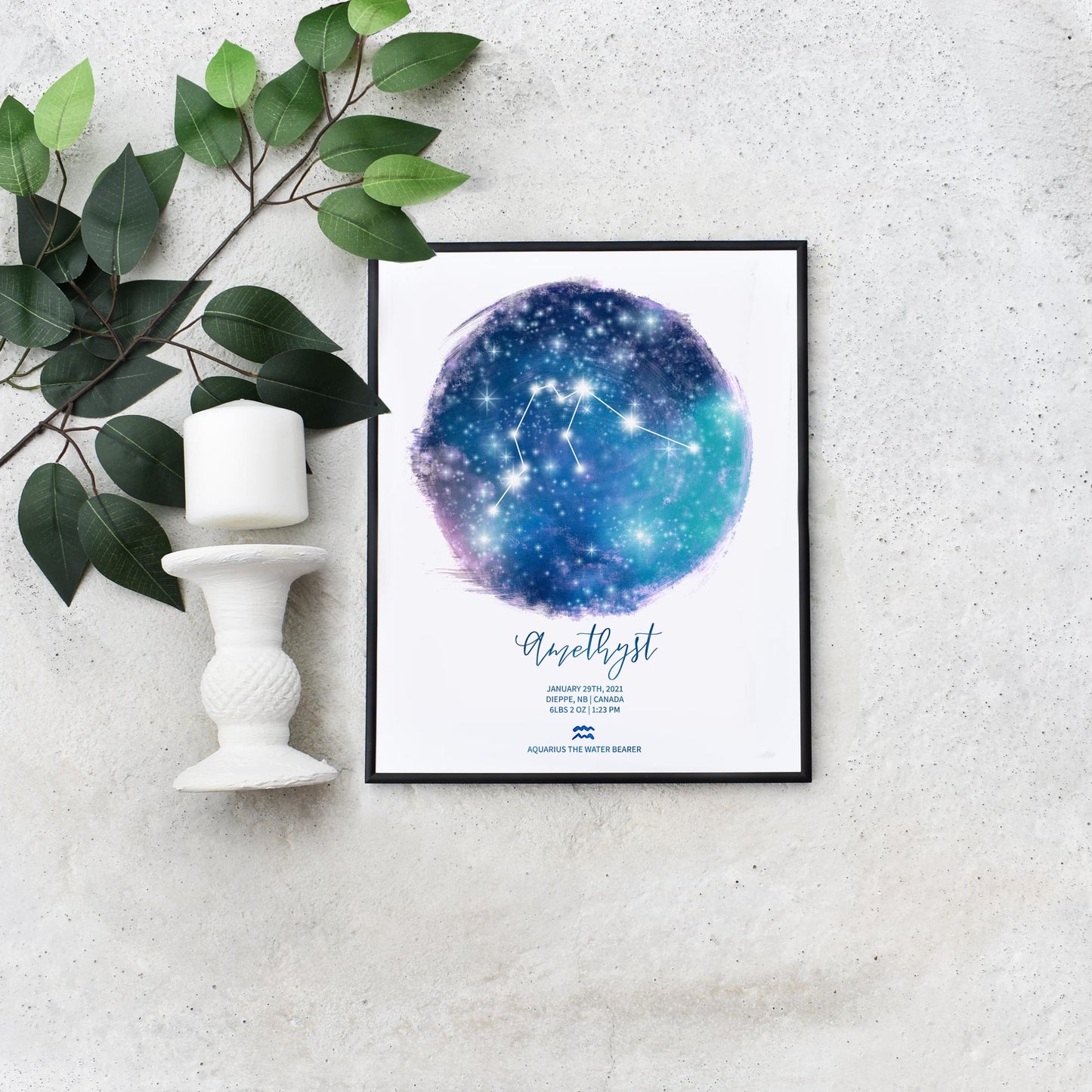 Editable Aquarius Birth Star Sign Template Personalized Astrology Gifts for Baby Shower