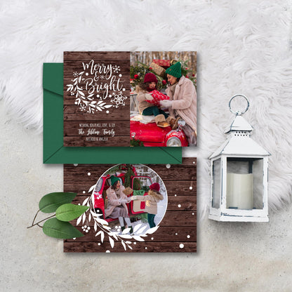 Quick Self Editable Merry and Bright Last Minute Christmas Photo Card Greeting
