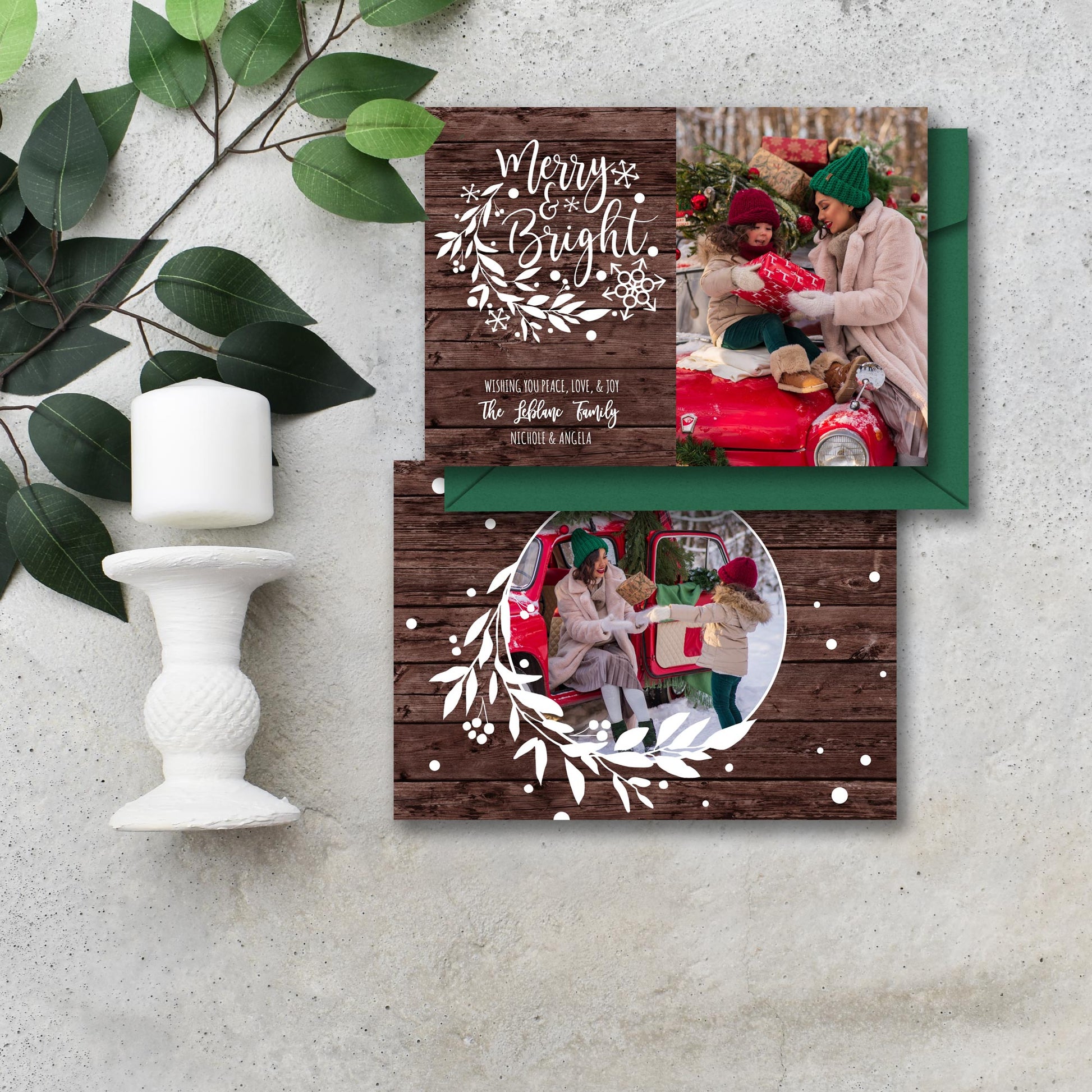 Editable Rustic Merry and Bright Christmas Photo Card Template by Playful Pixie Studio
